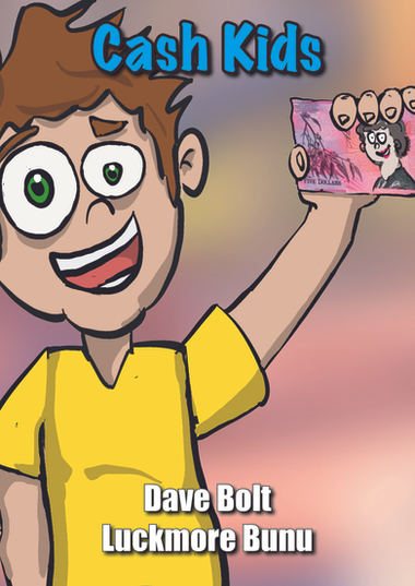 Cash Kids cover: a grinning boy in a yellow shirt holds up a five dollar note